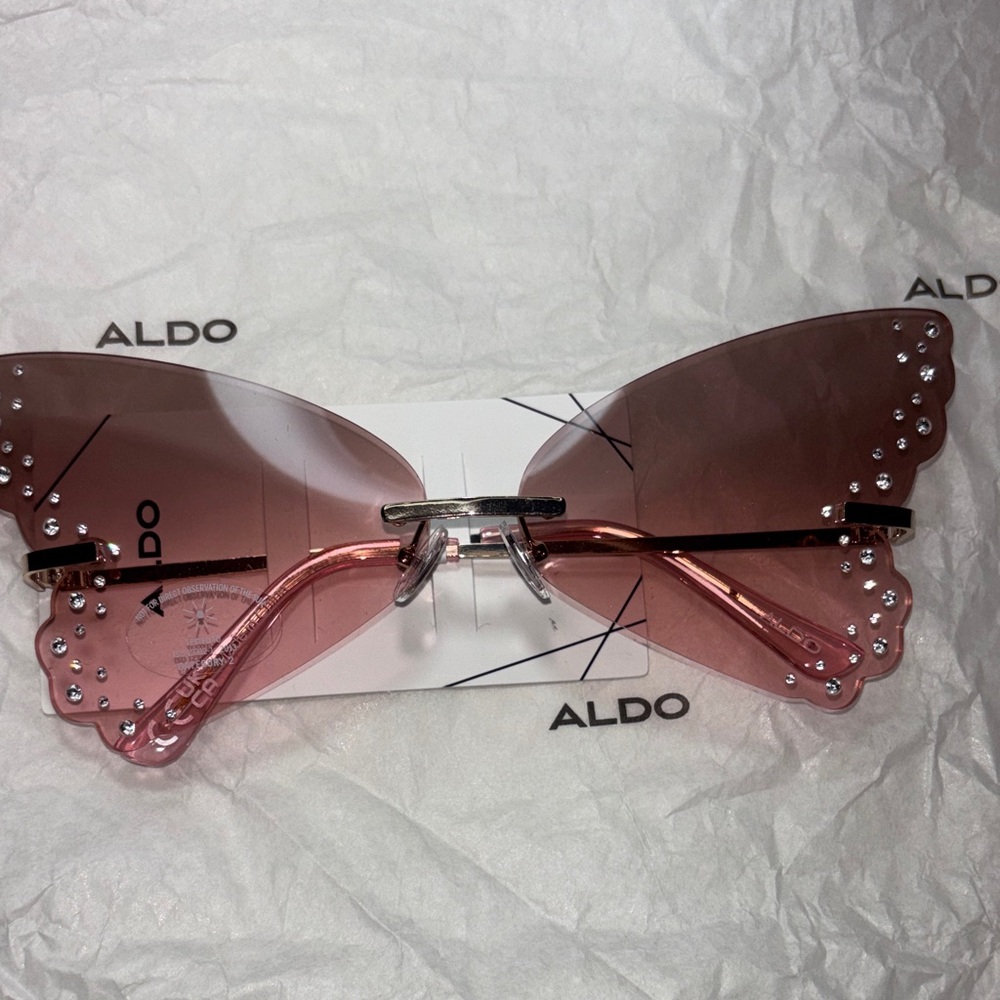 Aldo Pink Butterfly Crystal Rimless Sunglasses
